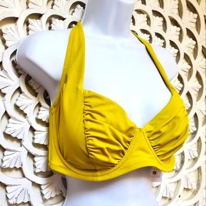 Shade & Shore Yellow Chatruce Bikini Underwire Top Ruching 38DD XL
